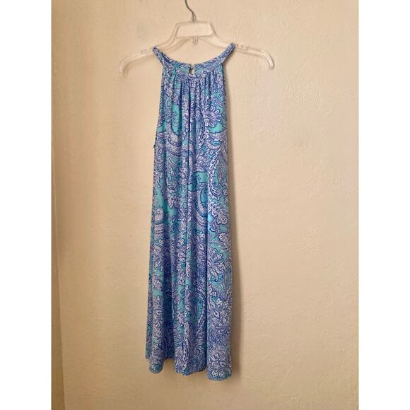 Cynthia Rowley Women's Mini Halter Shift Dress Size M Green Blue Paisley Print - Picture 5 of 7